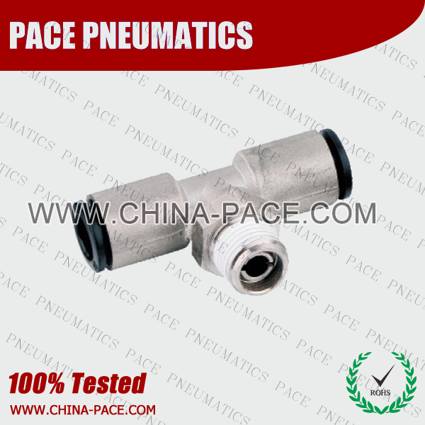 Male Branch Tee Brass Body Push In Fittings With Plastic Sleeve, Nickel Plated Brass Push in Fittings